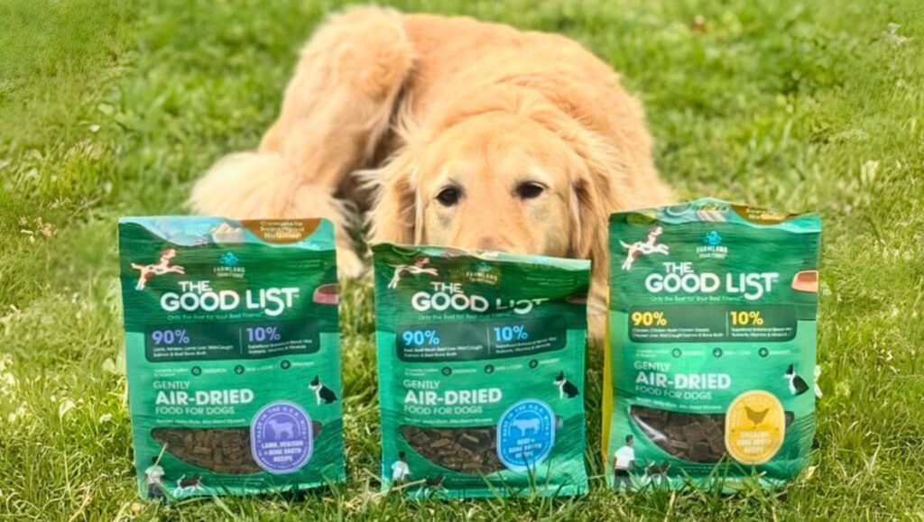 image of dog with the good list in all three flavors/recipes