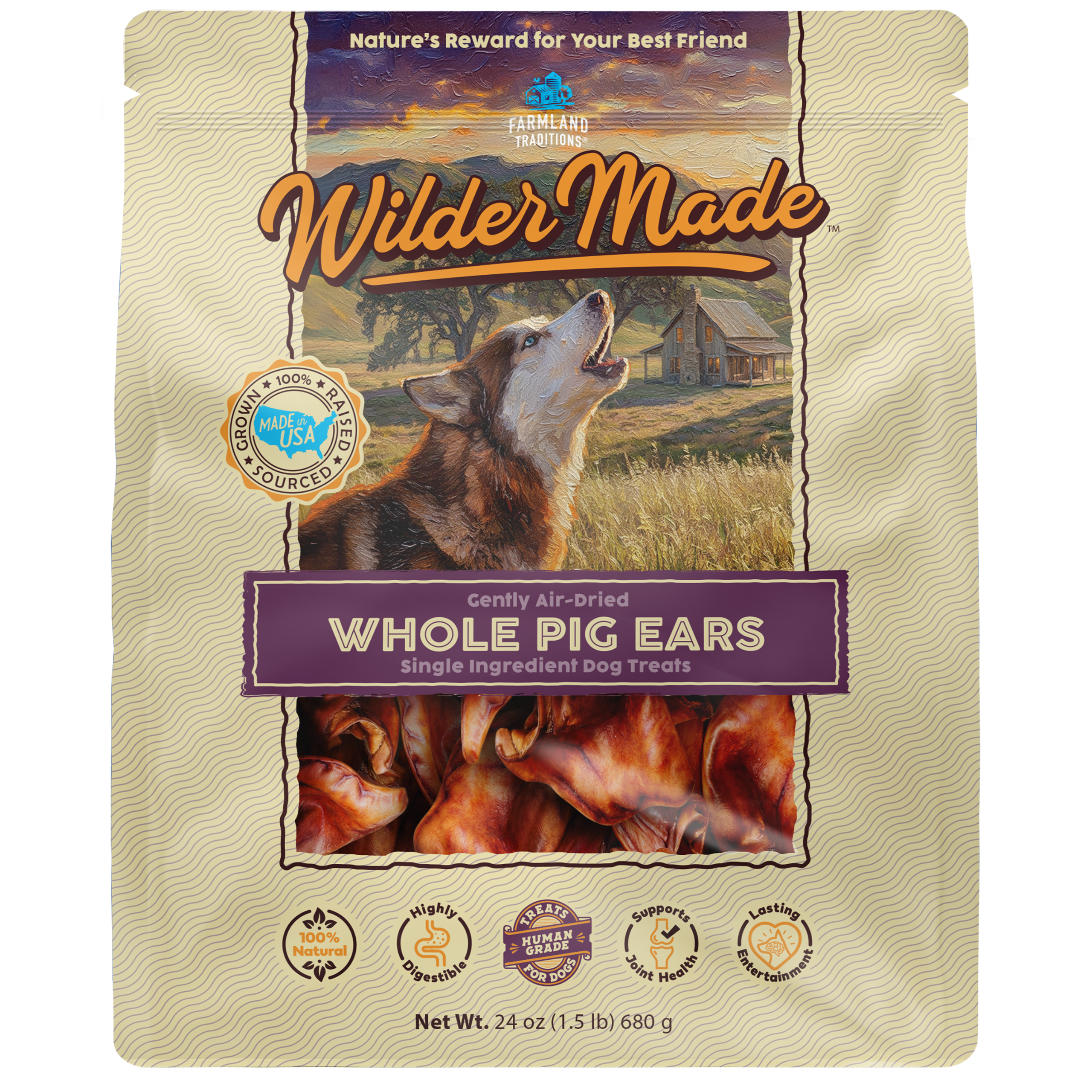Wilder Made Whole Pig Ears, 24 oz front bag rendering